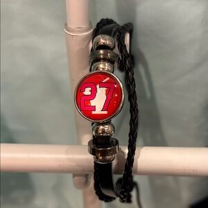 Black Braided Bracelet‎ with Red 27 Charm